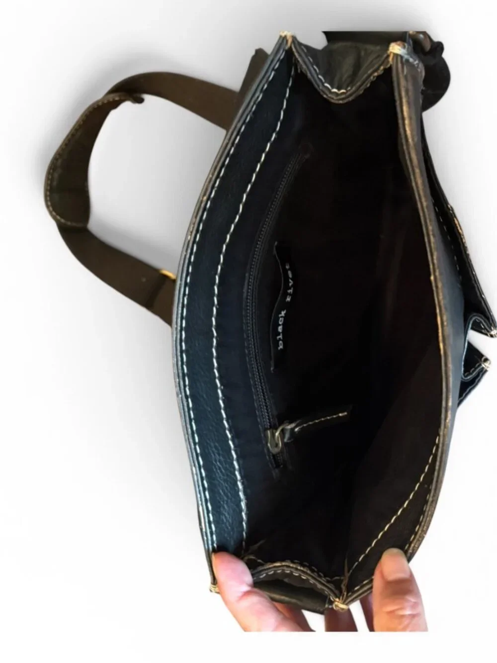 Black Rivet Black/Brown Leather Crossbody Bag Multi-Pocket Adjustable Strap